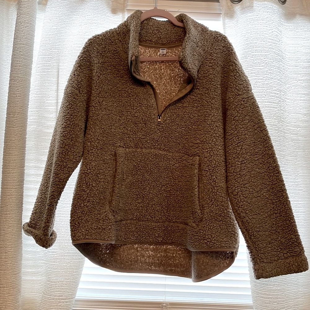 Old Navy Tan Sherpa Quarter-Zip Pullover